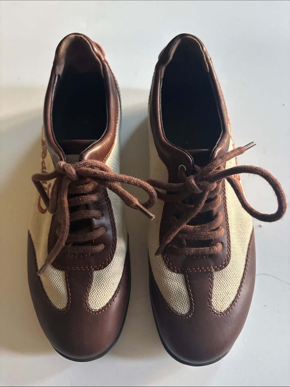Men's Brown and Cream Casual Canvas Leather Sneakers